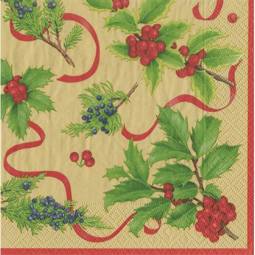 Christmas Trimmings Paper Goods (Gold) - Cocktail Napkin - The Country Christmas Loft