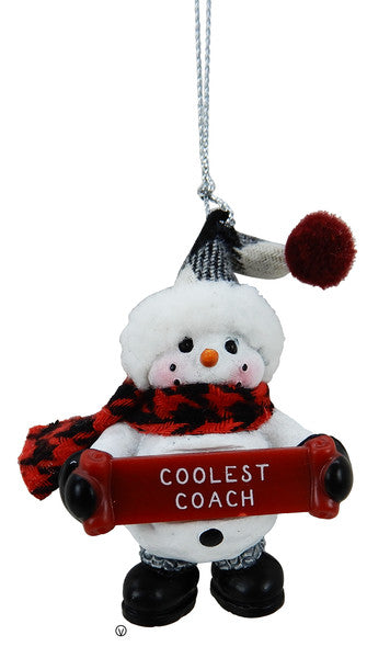 Cozy Snowman Ornament - Coolest Coach - The Country Christmas Loft