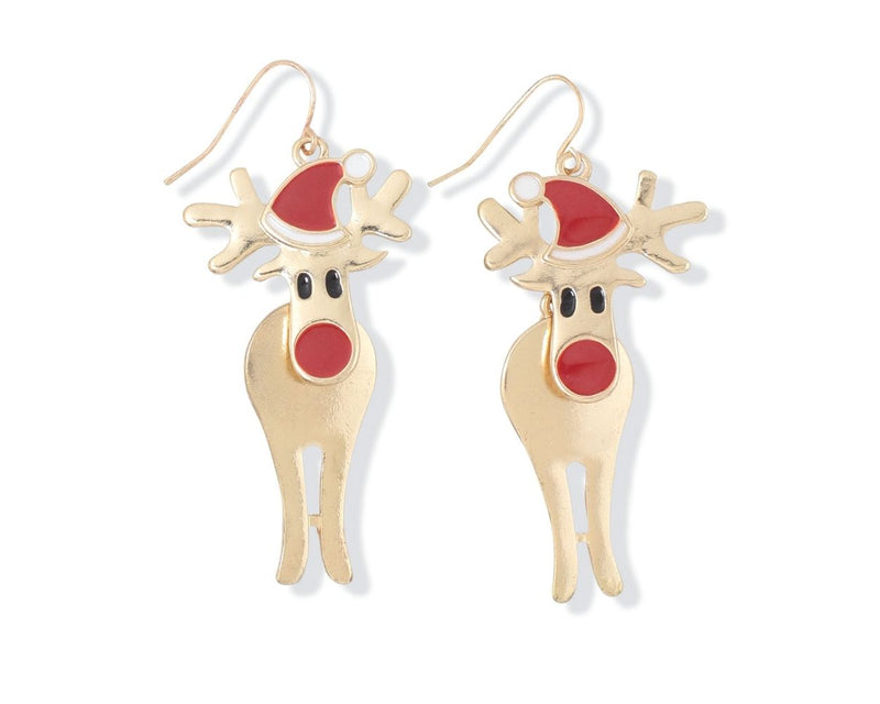 Gold  with Resin Rudolph - Earrings - The Country Christmas Loft