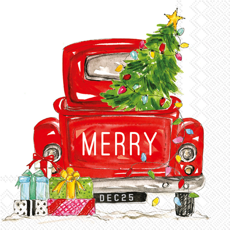 Merry Truck - Cocktail Napkin - The Country Christmas Loft