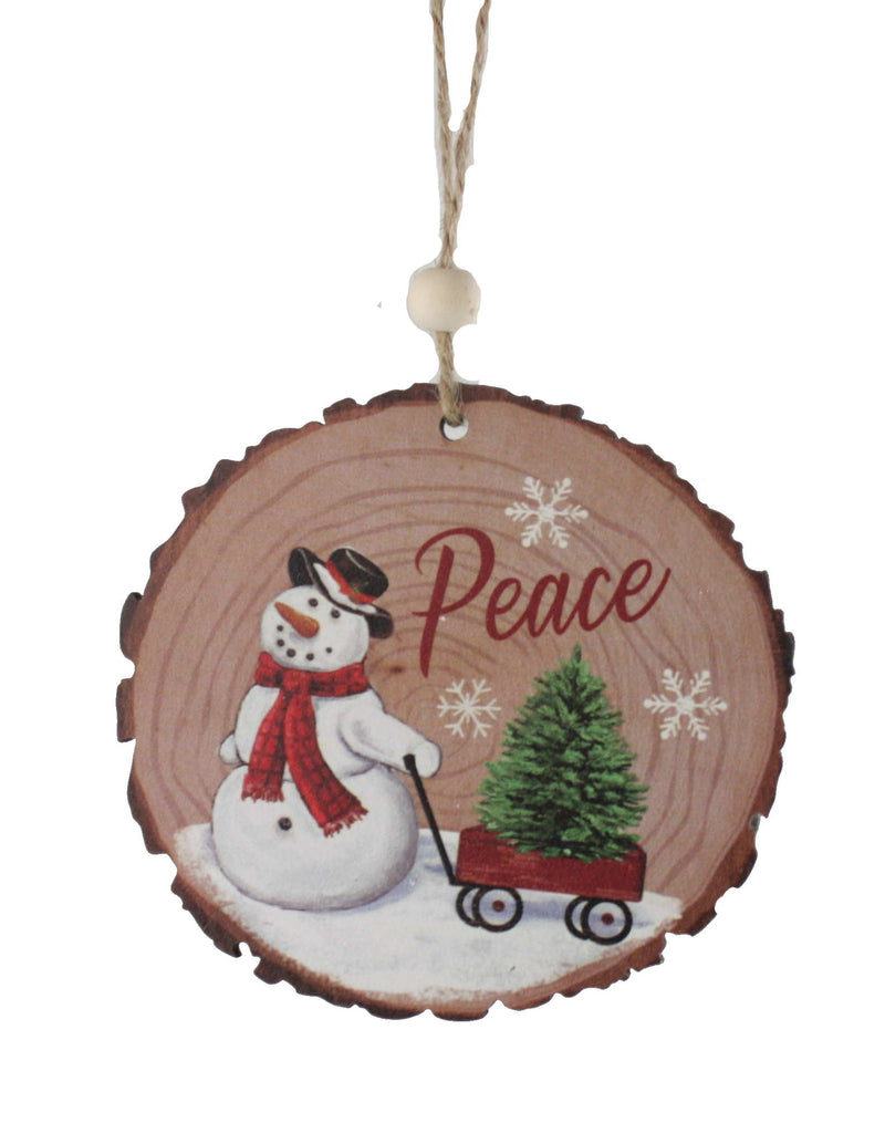 Cut Log Wooden Ornament - Snowmen Peace - The Country Christmas Loft