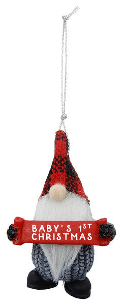 Gnome Holding Sign Ornament - Baby's 1st Christmas - The Country Christmas Loft