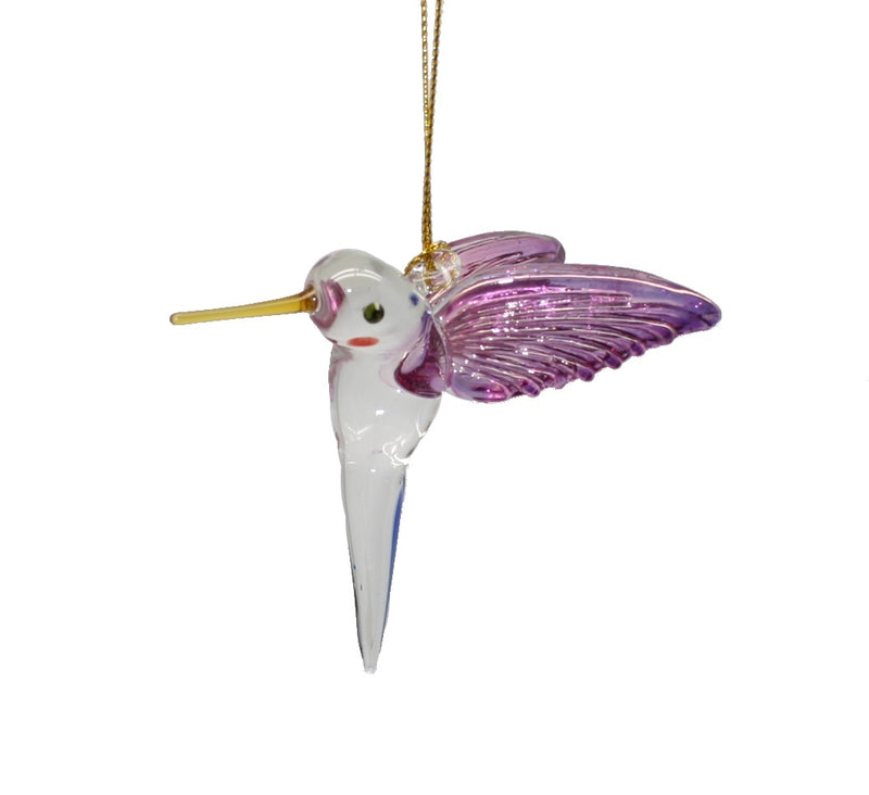 Feeding Hummingbird - Purple/Blue/Gold- Egyptian Glass Ornament