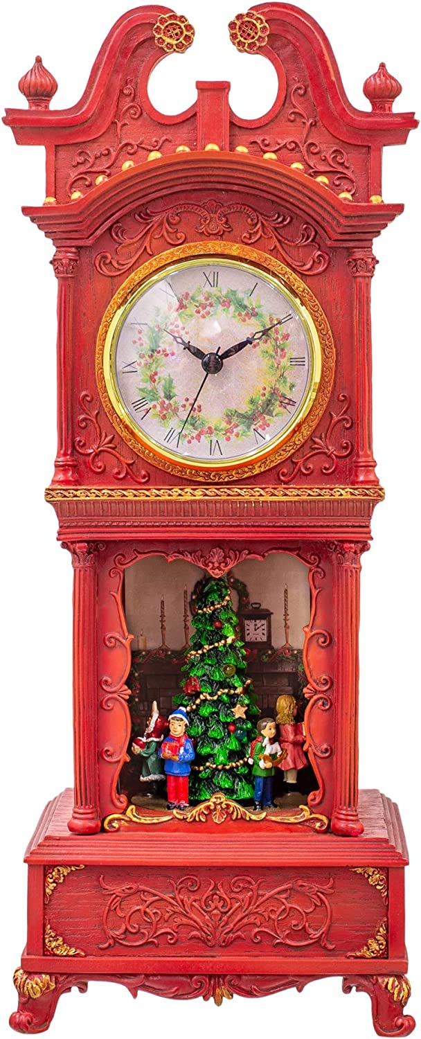 Musical Rotating Santa Mantle Clock - Rosy Red - The Country Christmas Loft