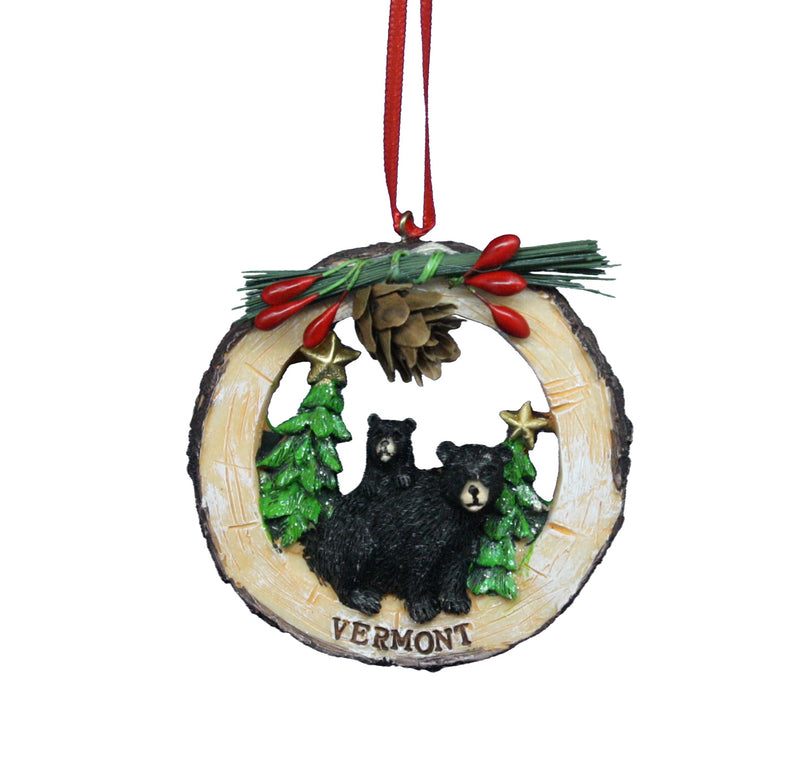 Vermont Bears in Wood Ring Ornament