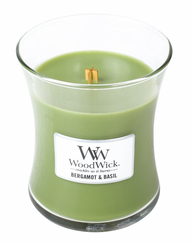 Woodwick Hourglass Jar 9.7 Ounce Candle - Bergamot Basil - The Country Christmas Loft