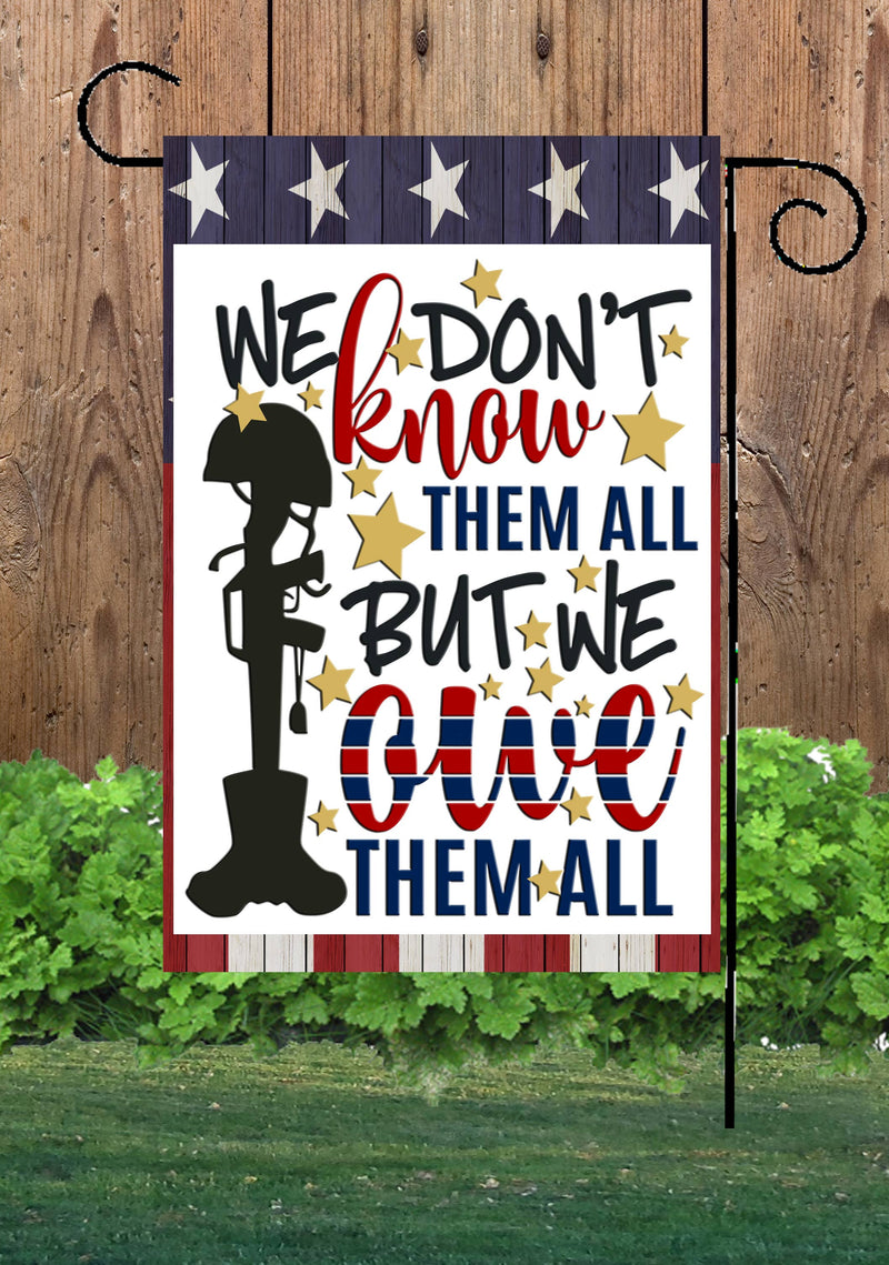We Don't Know Them Gun And Boots Garden Flag - The Country Christmas Loft