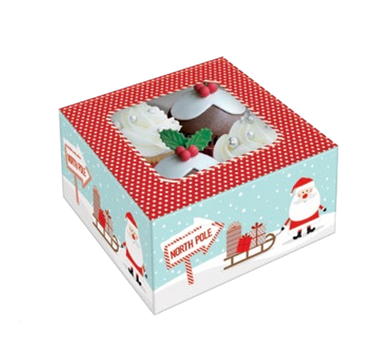 Bakery Box - 4 Cup Cakes or Cookies - Santa - The Country Christmas Loft