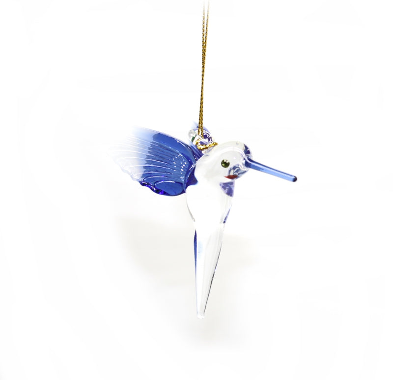 Feeding Hummingbird - Blue - Egyptian Glass Ornament