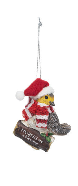 Cozy Bird Ornament - NURSES are a blessing - The Country Christmas Loft