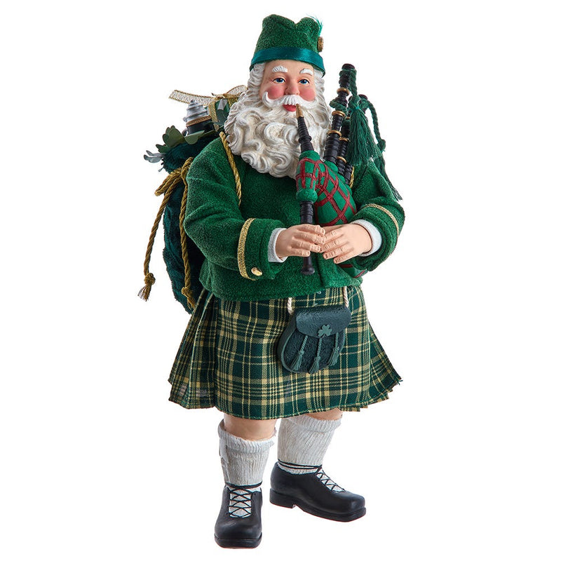 Fabriche Musical Irish Bagpiper Santa - 10 Inch