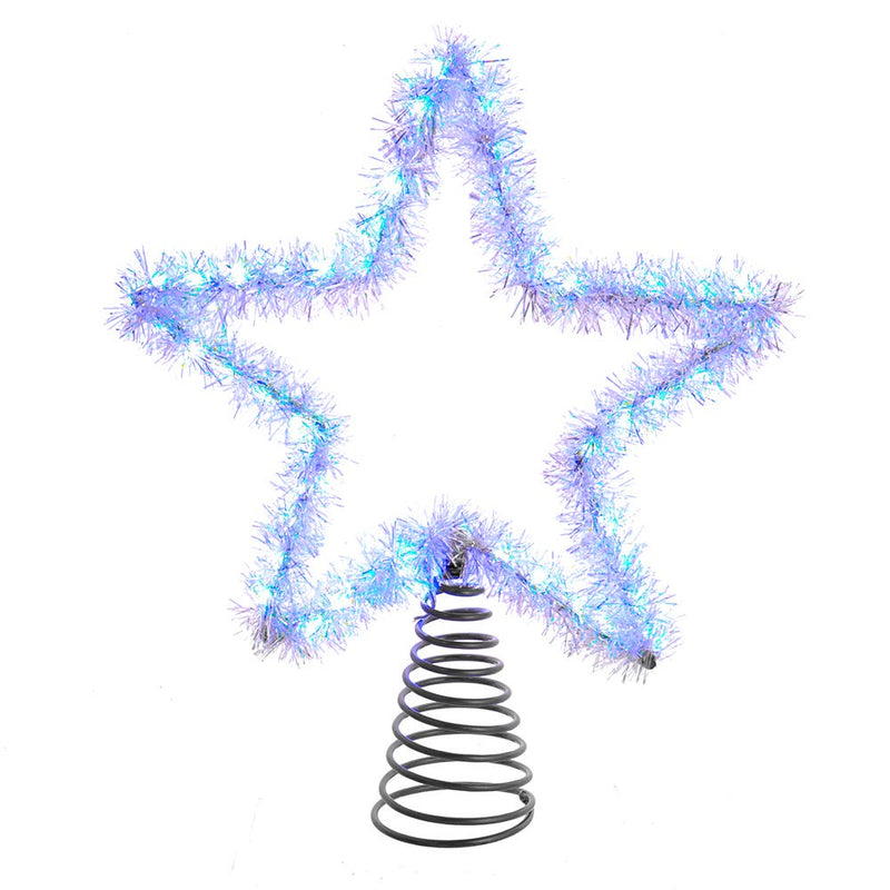 Cool White LED Silver Tinsel Star Treetop - 12 Inch