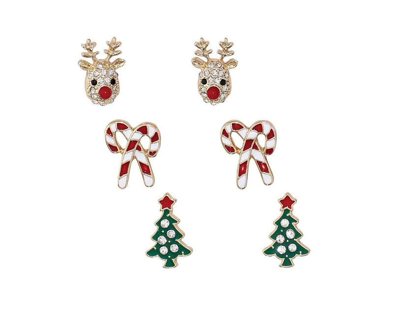 Rudolph - Tree - Candy Cane - Earrings - 3 Sets