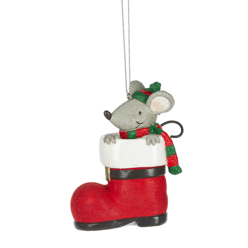 Cute Christmas Mouse Ornament - In Santa's Boot - The Country Christmas Loft