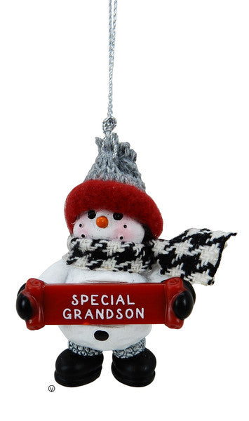 Cozy Snowman Ornament - Special Grandson - The Country Christmas Loft