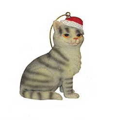 Cat in a Santa Hat Ornament - Tabby Cat - The Country Christmas Loft