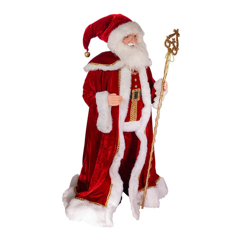 Kringle Klaus Elegant Santa With Staff - 72 Inches Tall - The Country Christmas Loft