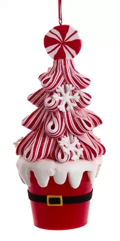 Candy Swirl Tree In Santa Bucket Ornament - Snowflakes
