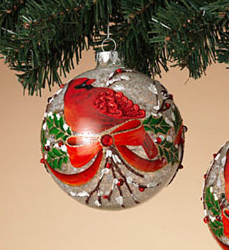 120MM Glass Ball Cardinal Ornament - The Country Christmas Loft