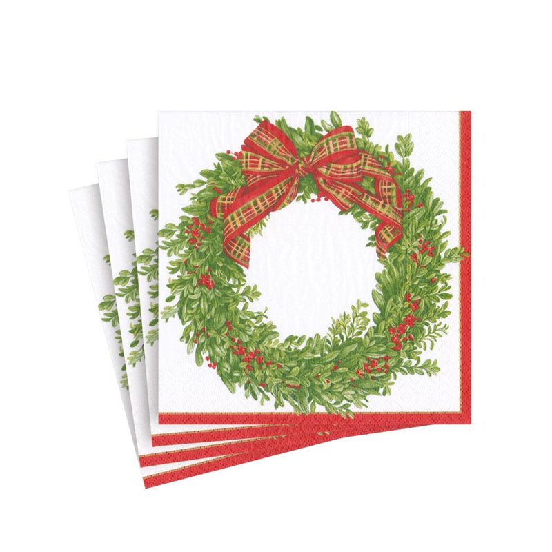 Boxwood and Berries Wreath Paper Cocktail Napkins - The Country Christmas Loft