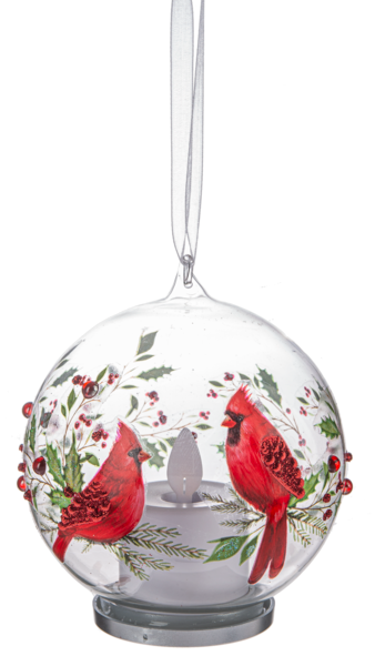 LED Lighted Glass Cardinal Ornament - The Country Christmas Loft
