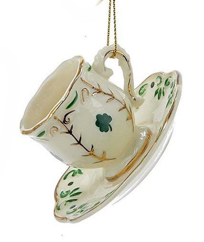 Porcelain Irish Tea Ornament -  Teacup Shamrock - The Country Christmas Loft