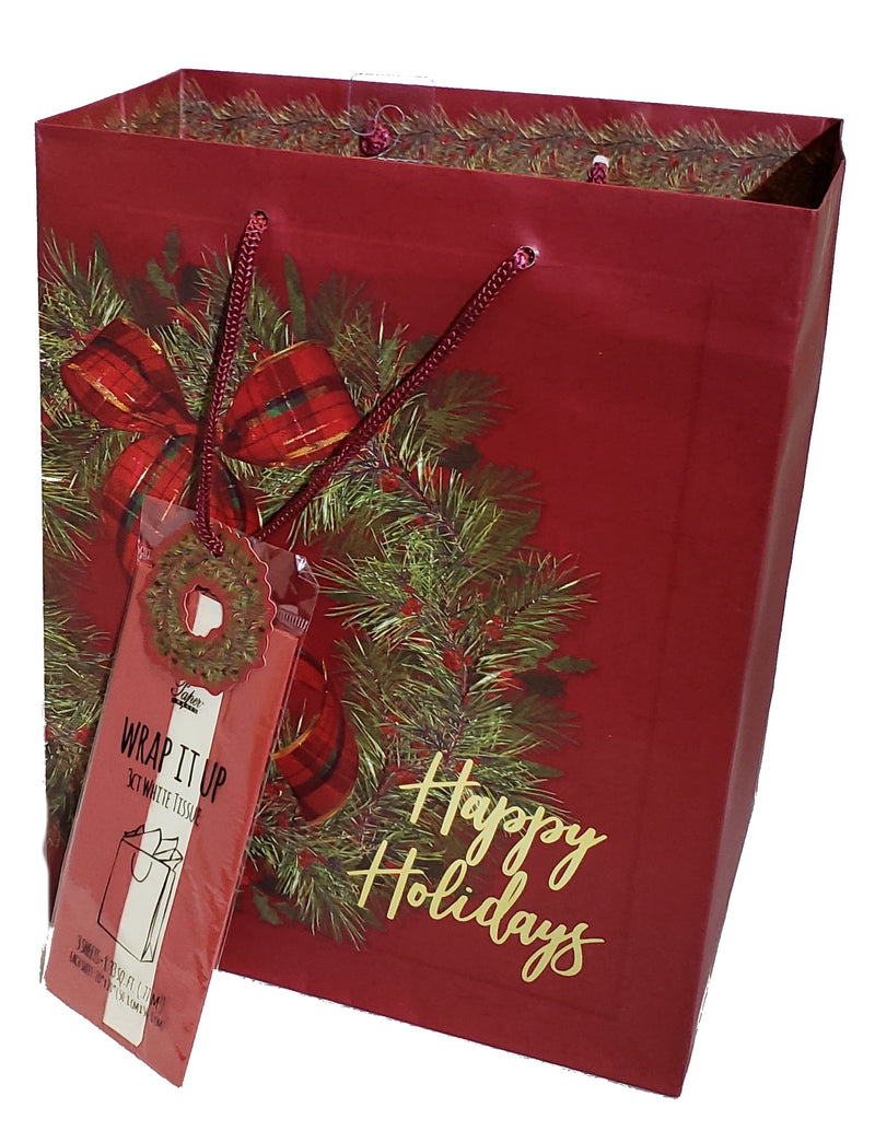 Traditional Gift Bag With Matching Tissue - Large - Wreath - The Country Christmas Loft