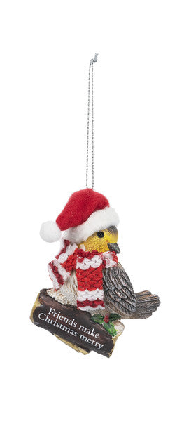 Cozy Bird Ornament - Friends make Christmas merry - The Country Christmas Loft