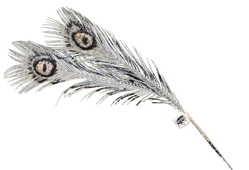 28 In Black and Silver Peacock Feather Pick - The Country Christmas Loft