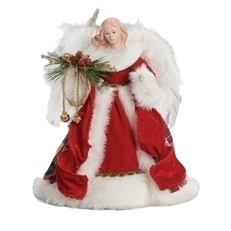 Plaid Cloak Angel Christmas Tree Topper - 12 inch