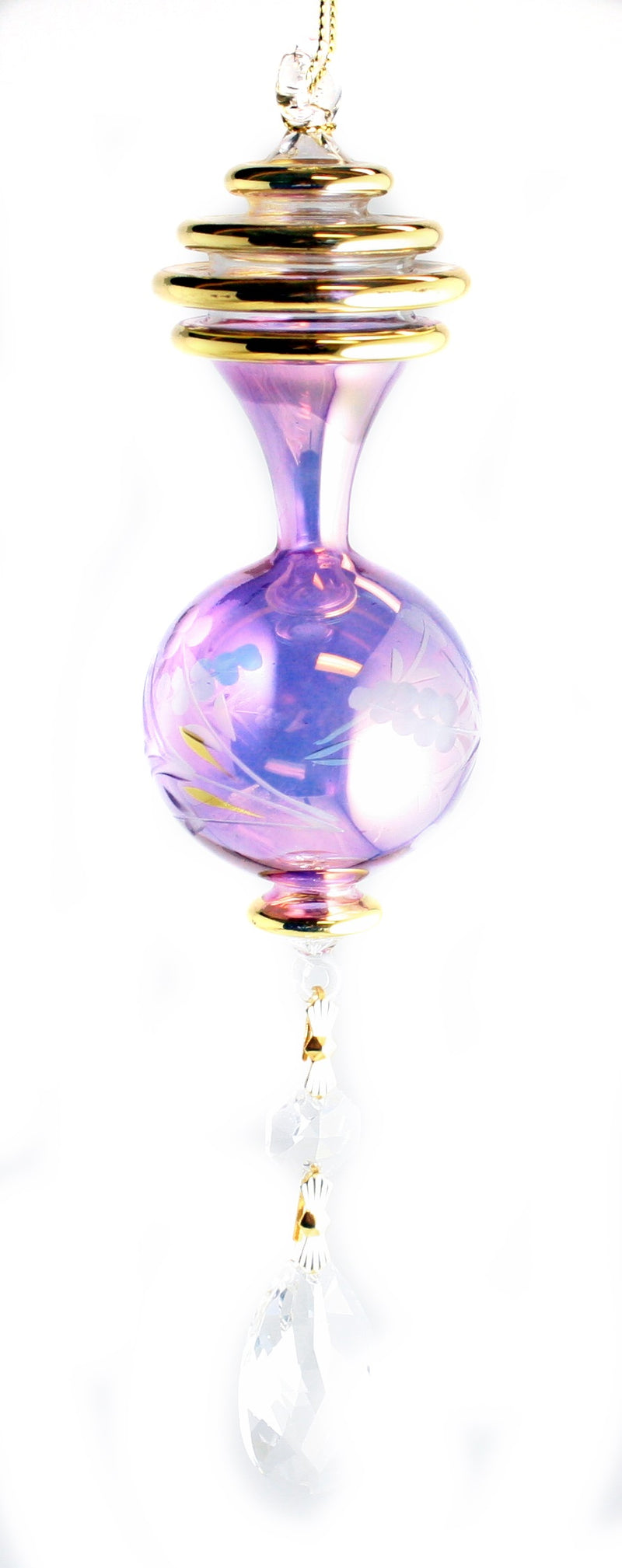 Egyptian Glass Dangle Ornament with 4 Gold Rings - Purple