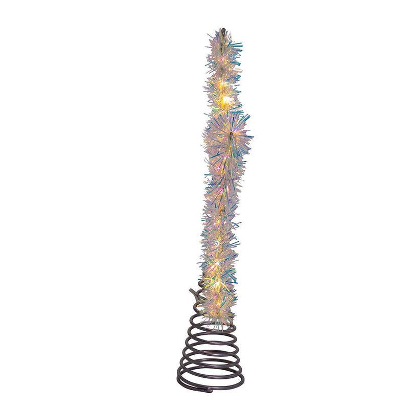Warm White LED Silver Tinsel Star Treetop - 12 Inch
