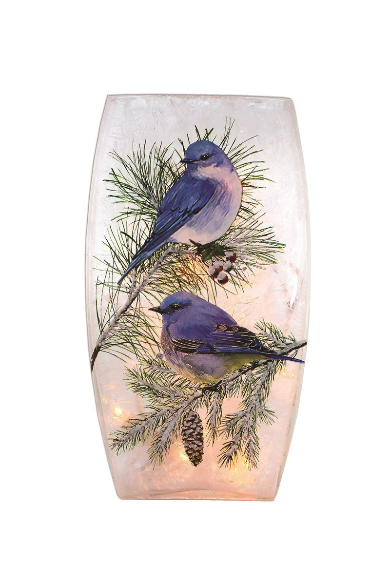 Prelit Glass Vase - Winter Bluebird - 7.75" tall