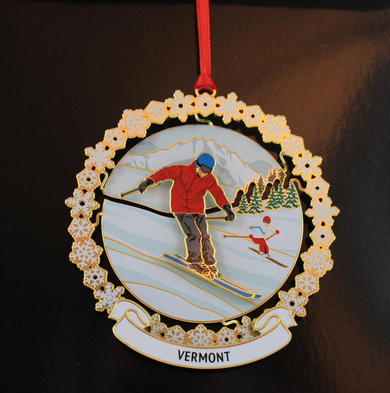 Skiing The Slopes Collectible Brass Ornament - The Country Christmas Loft