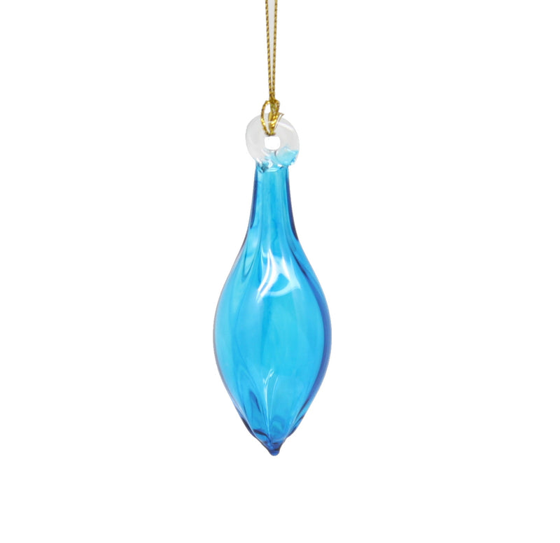 Blown Glass Teardrop Ornament - Turquoise - Mid Bulge