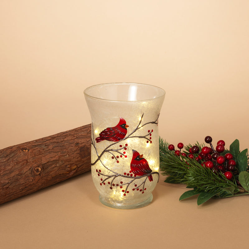 Frosted Glass Cardinal Design Hurricane Candle Holder - The Country Christmas Loft