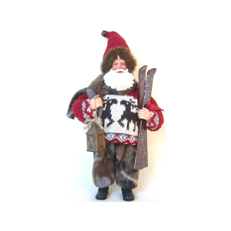 11 Inch Santa Figurine - Woodland Skiier - The Country Christmas Loft