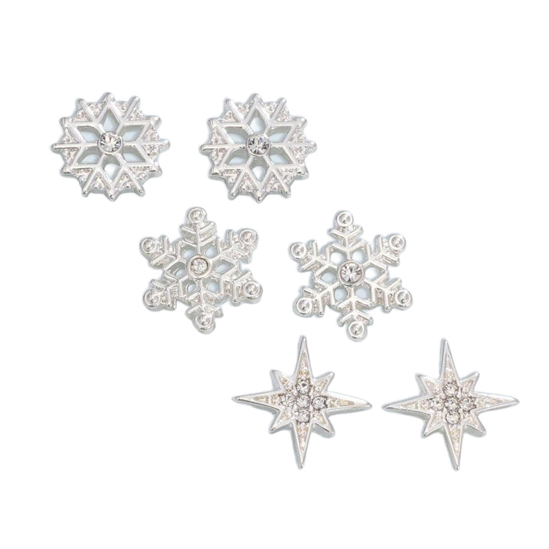 Silver Snowflake with Crystals Trio - Earrings