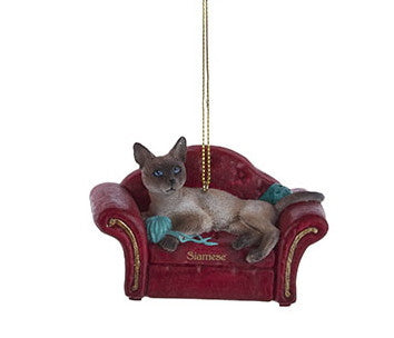 Cat On Red Sofa Ornament - - The Country Christmas Loft