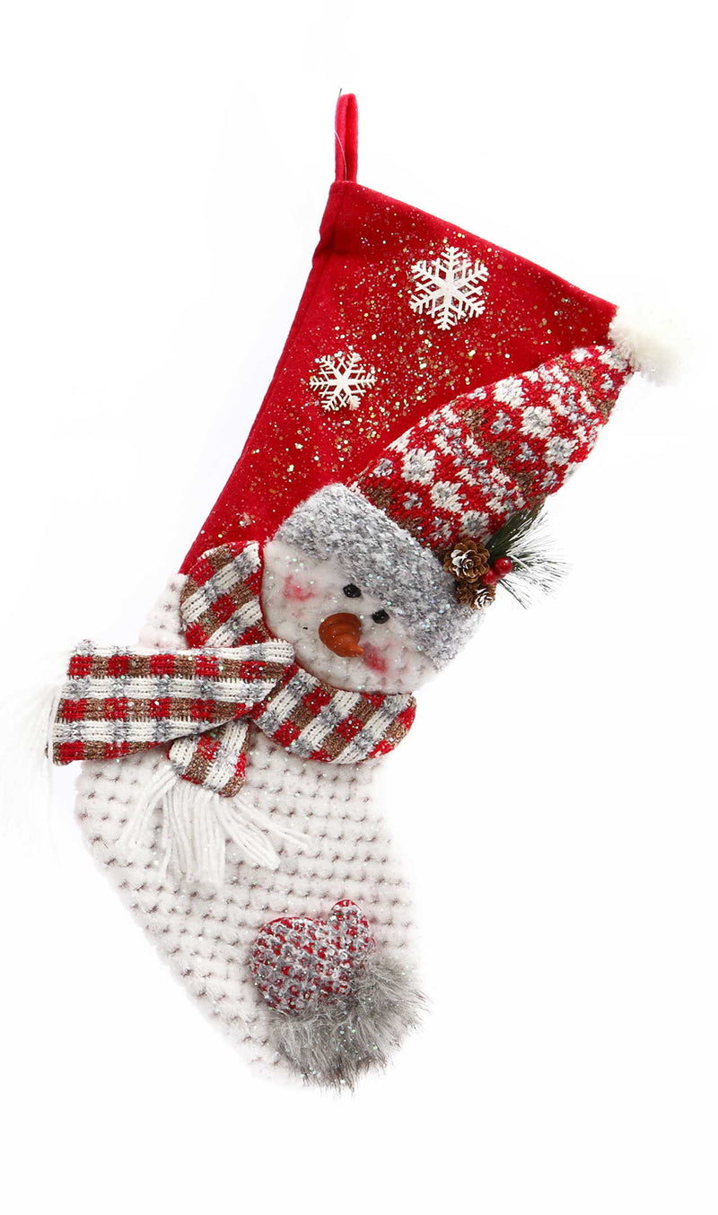 22" Plush Holiday Snowman Stocking - Snow Hat - The Country Christmas Loft