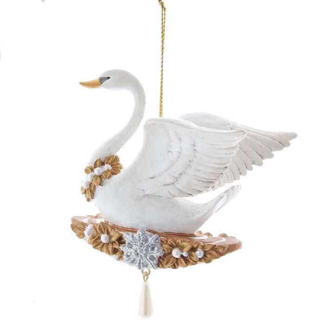 White Swan on a Snowflake Perch - Ornament - The Country Christmas Loft