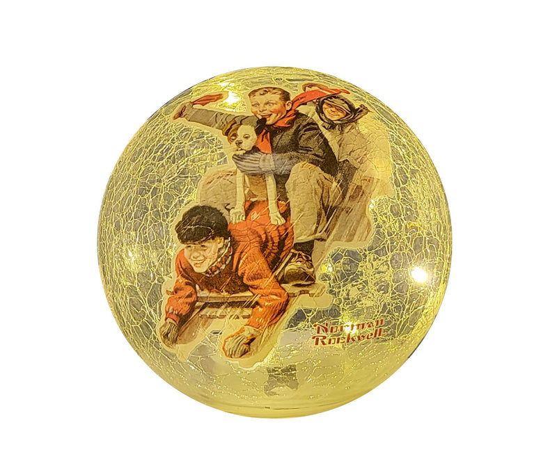 Lighted Globe - Norman Rockwell Four Boys on a Sled