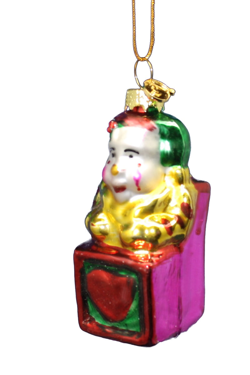 3 Inch Boxed Glass Ornament -  Jack in the Box - Gold - The Country Christmas Loft