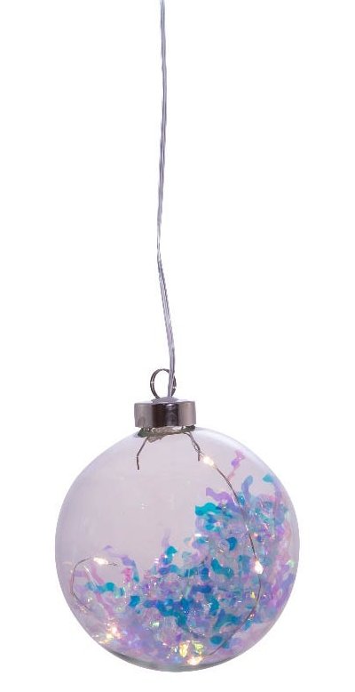 Lighted USB Clear Iridescent Glass Ball Ornament - Clear - The Country Christmas Loft