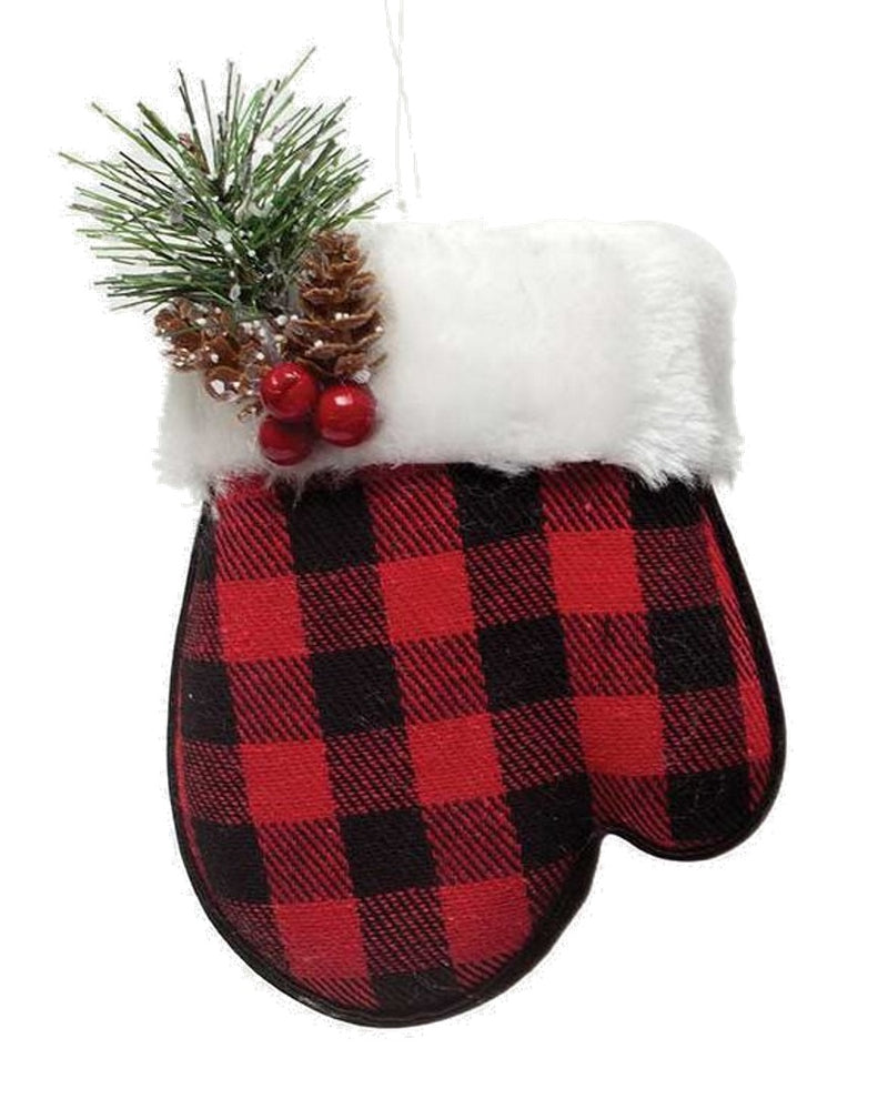 Let it Snow Plaid Mitten Ornament -  Black and Red - The Country Christmas Loft
