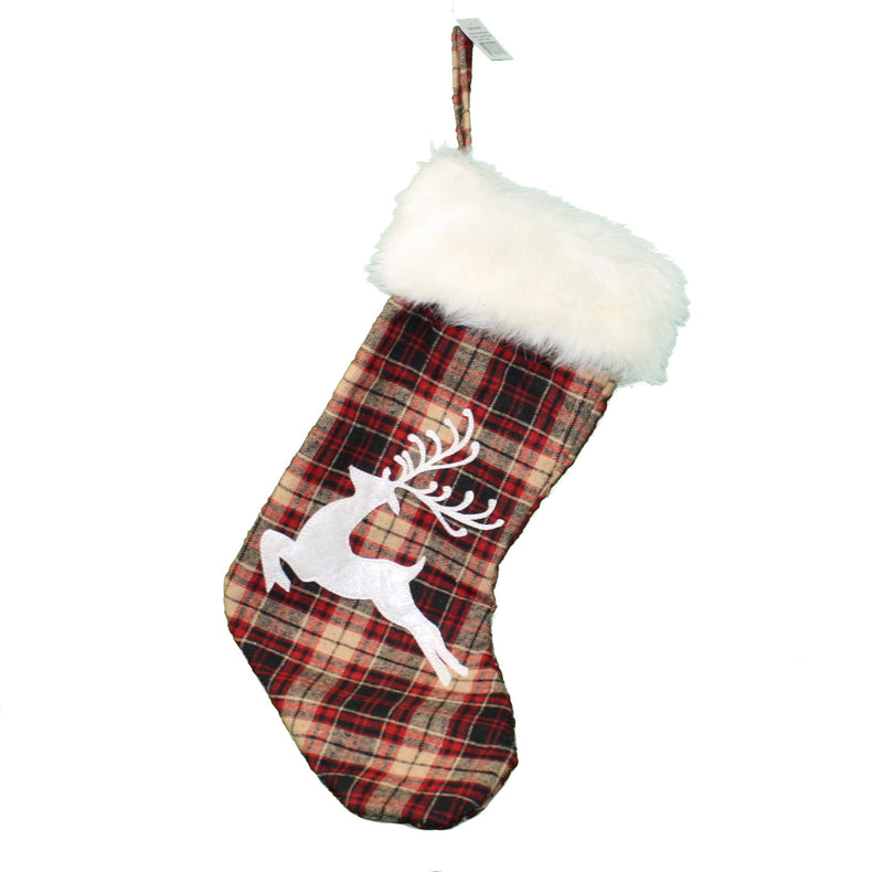 20" Plaid Holiday Stocking - Reindeer - The Country Christmas Loft