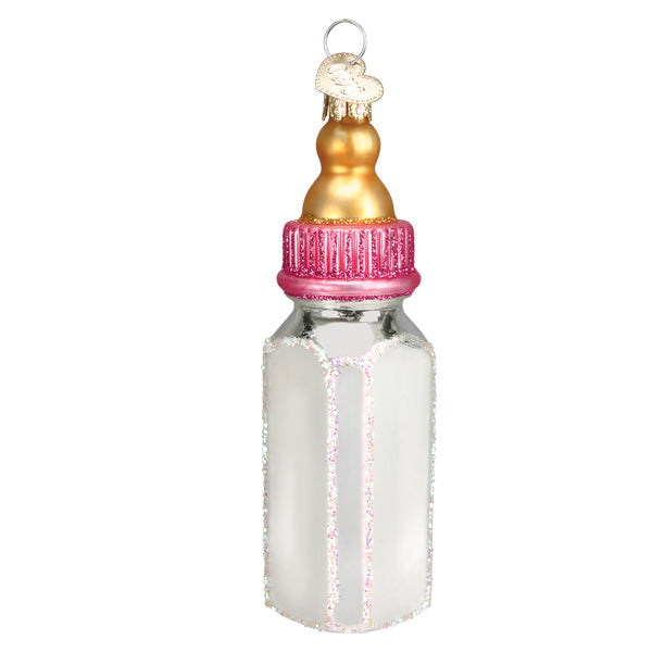 Old World Christmas Pink Baby Bottle Glass Ornament - The Country Christmas Loft