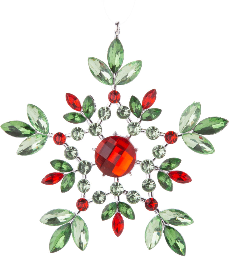 Red, Green Clear Acrylic Jeweled Snowflake Ornament - The Country Christmas Loft