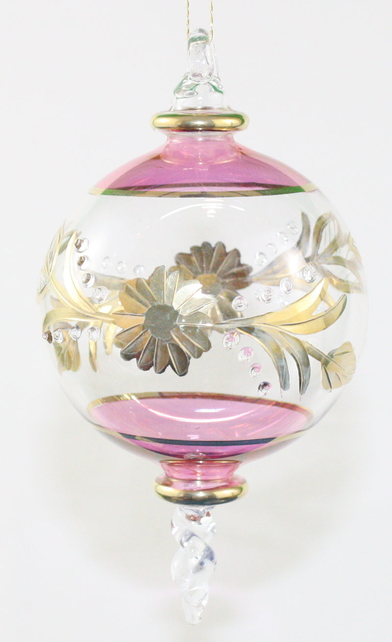 Egyptian Glass 5.5 Inch Gold Etched Ball - Pink