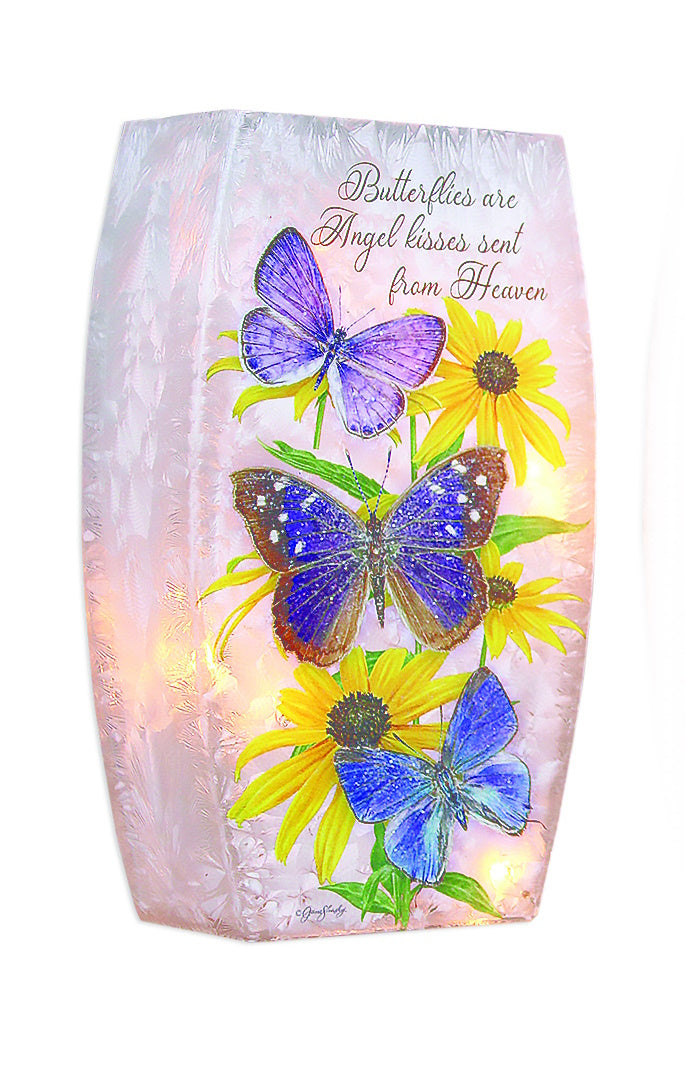 Lighted Glass Vase - Butterfly Kisses - 7¾ Inches tall - - The Country Christmas Loft